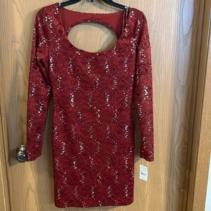 Ruby Rox Red Lace‎ Sequin Long Sleeve Dress